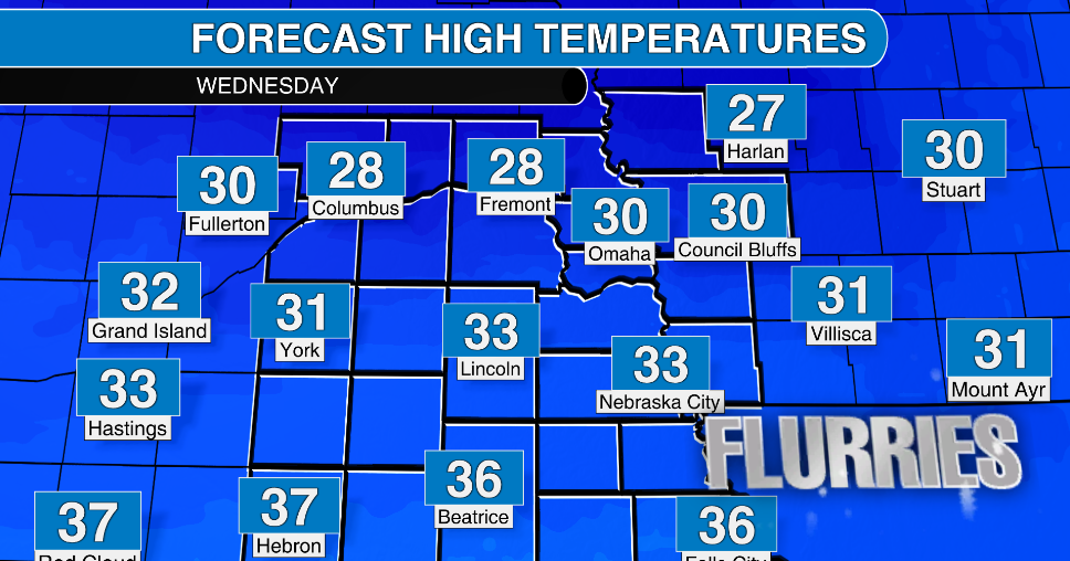 Lingering snow and cold conditions for southeast Nebraska Wednesday
