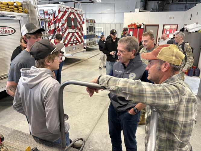Gov. Pillen, Adjutant General Strong Tour Cottonwood Fire and Visit Brady Community