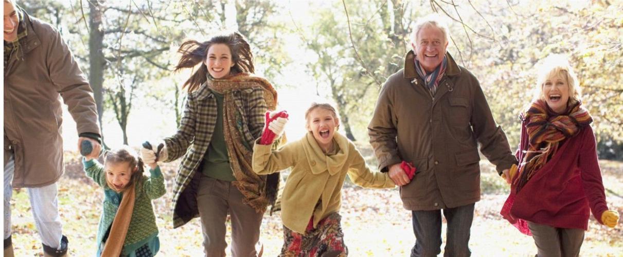 Family walking in cold weather