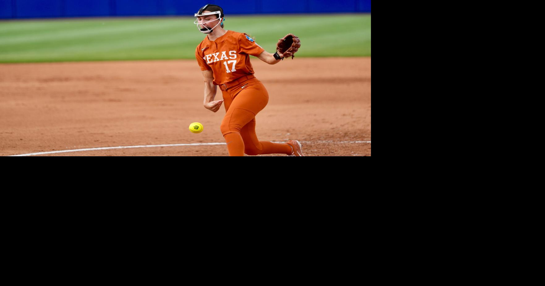 Texas pitcher Teagan Kavan (17) delivers a pitch against Mississippi State in an NCAA softball Women's College World Series elimination game at Devon Park in Oklahoma City on Friday, May 29, 2026.