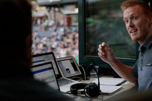 Tom McCarthy's son, Tommy, is starting his baseball broadcasting career in the same booth his dad did
