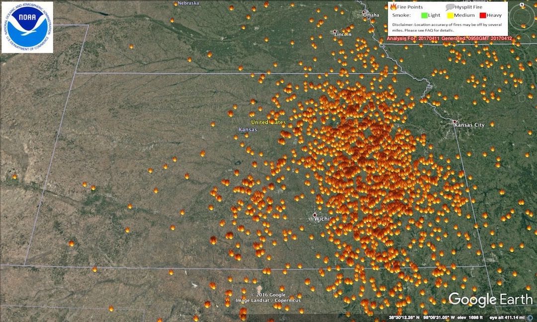 Kansas burning map