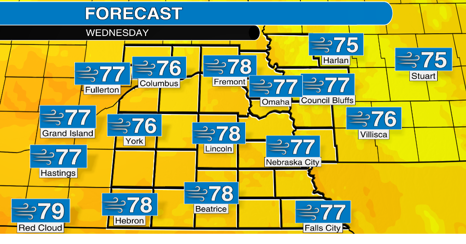 Windy Wednesday in southeast Nebraska, cold front Thursday evening