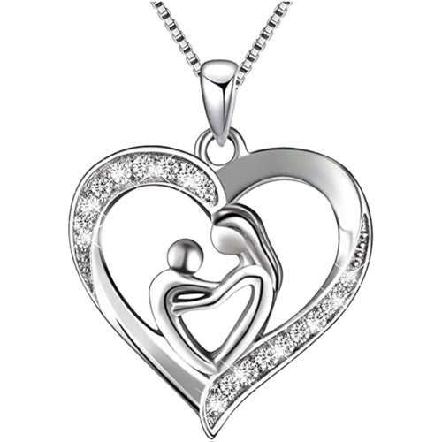 925 Sterling Silver Mother and Child Love Heart Pendant