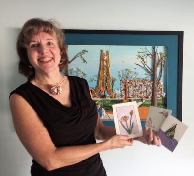 Linda Stephen with origami cards