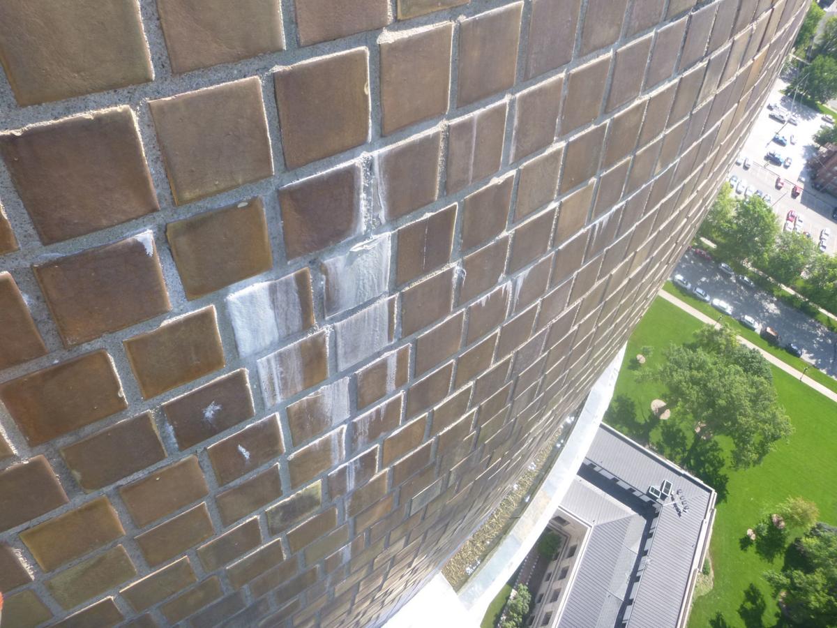 Water damage to gold tile Capitol dome