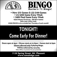 ROMA LODGE BINGO - Ad from 2026-06-11