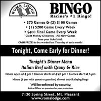 ROMA LODGE BINGO - Ad from 2026-08-27