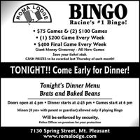 ROMA LODGE BINGO - Ad from 2026-05-28