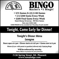 ROMA LODGE BINGO - Ad from 2026-09-10