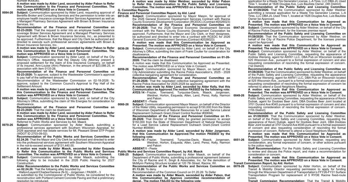 RACINE CITY COMMON COUNCIL - Ad from 2026-03-12