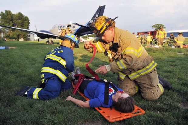 Mock airplane crash disaster drill in 2012 in Racine County