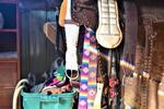A collection of saddles and equipment