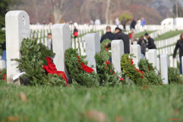 Wreaths across America headstones