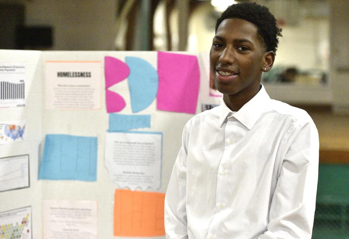 Six photos of Mitchell eighth graders' capstone presentations