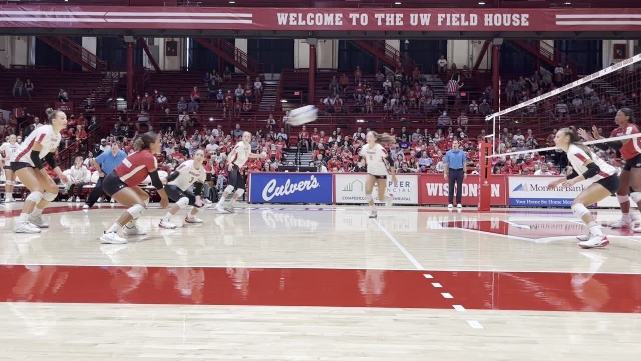 Wisconsin volleyball players compete against each other in scrimmage
