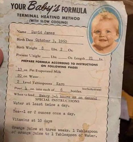 1950s homemade baby formula