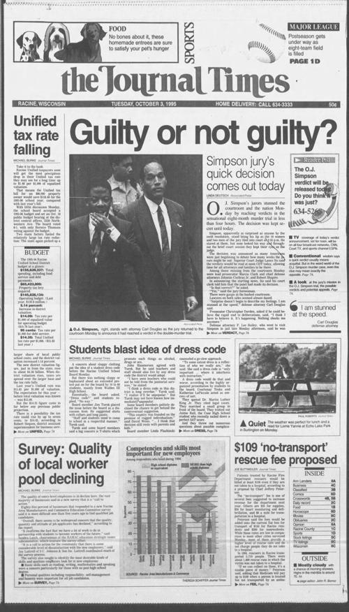 Oj Simpson Journal Times Cover 10 3 95 Journaltimes Com