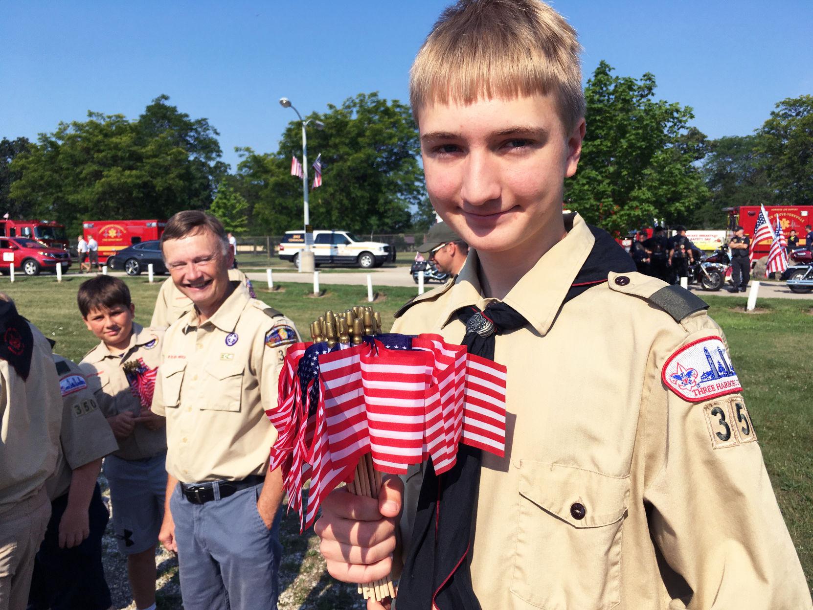 Boy Scout Seth Luxem ready for parade in Union Grove for Fourth of July