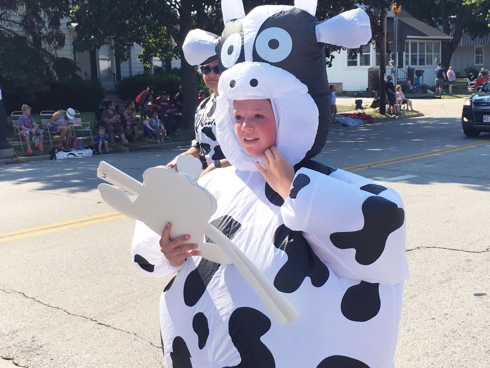 Union Grove FFA member wears cow costume during Fourth of July parade