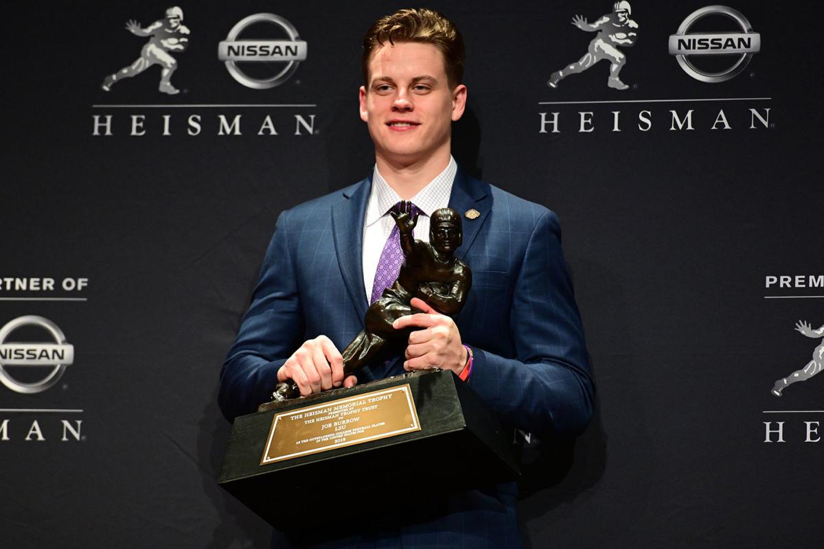 LSU quarterback Joe Burrow after winning the Heisman Memorial Trophy at the Marriott Marquis Hotel in New York on Saturday, Dec. 14, 2019. Burrow's speech spurred many donations to an Ohio food pantry.