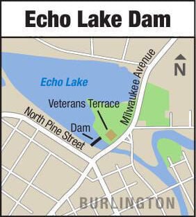 Echo Lake map in Burlington with dam