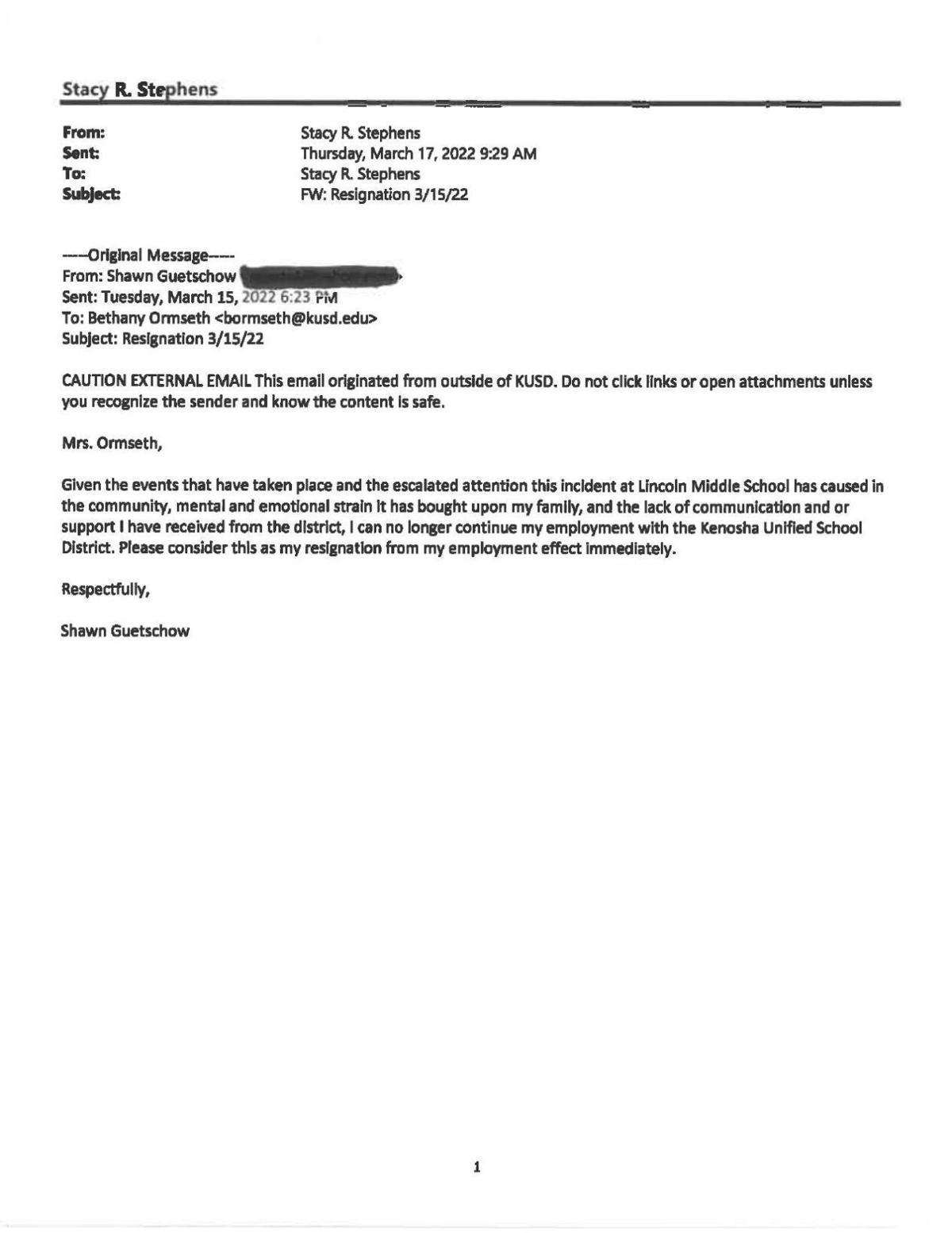 Guetschow S Resignation Letter Journaltimes Com