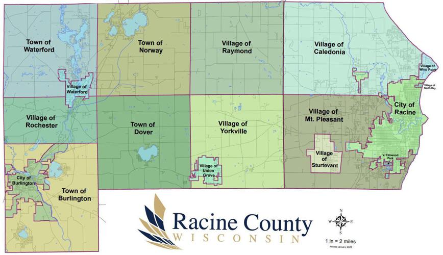 Racine County map -- shows all municipalities
