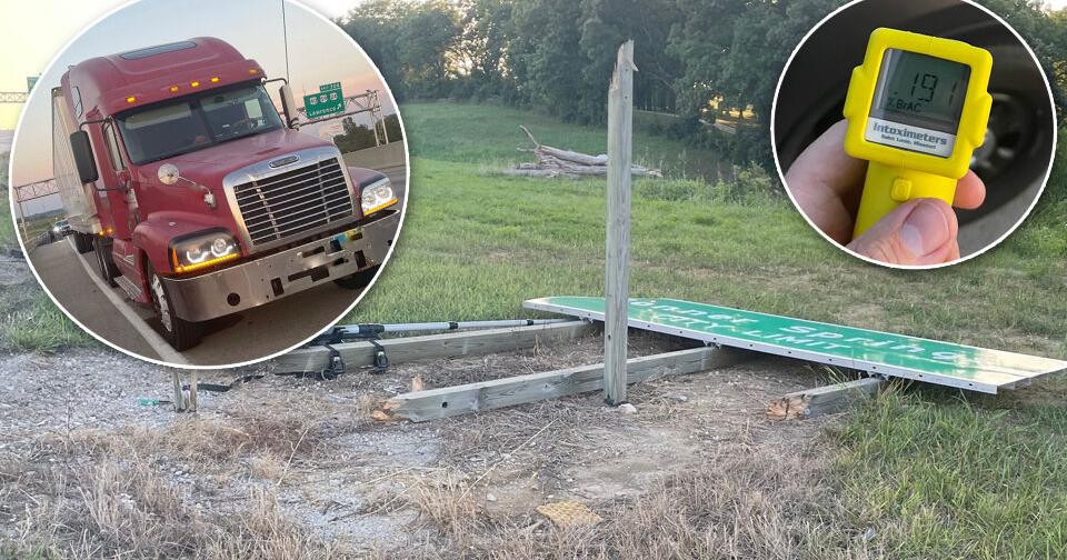 Kansas trooper arrests semi driver for DUI after truck hits sign on I ...