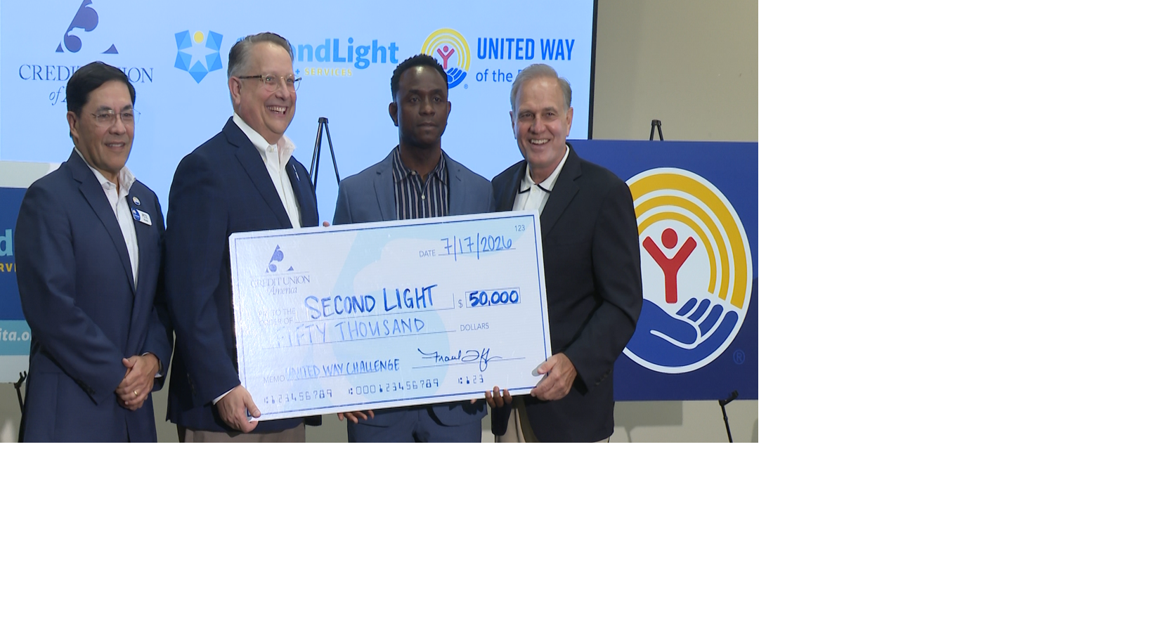 Credit Union of America donates $50,000 to Second Light through challenge grant