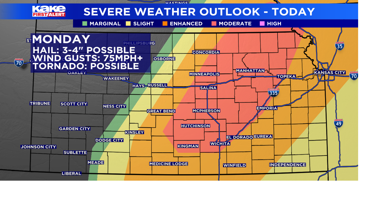 Very large hail, high wind gusts and tornadoes possible Monday in ...