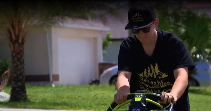 Teen drives kindness forward in 50 yard lawn mowing challenge