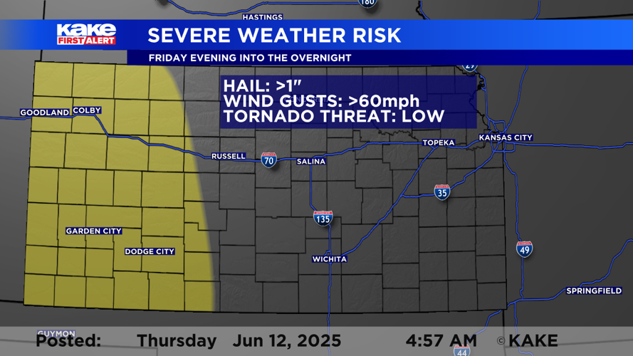 Late day storms on Friday could produce large hail and high wind gusts ...