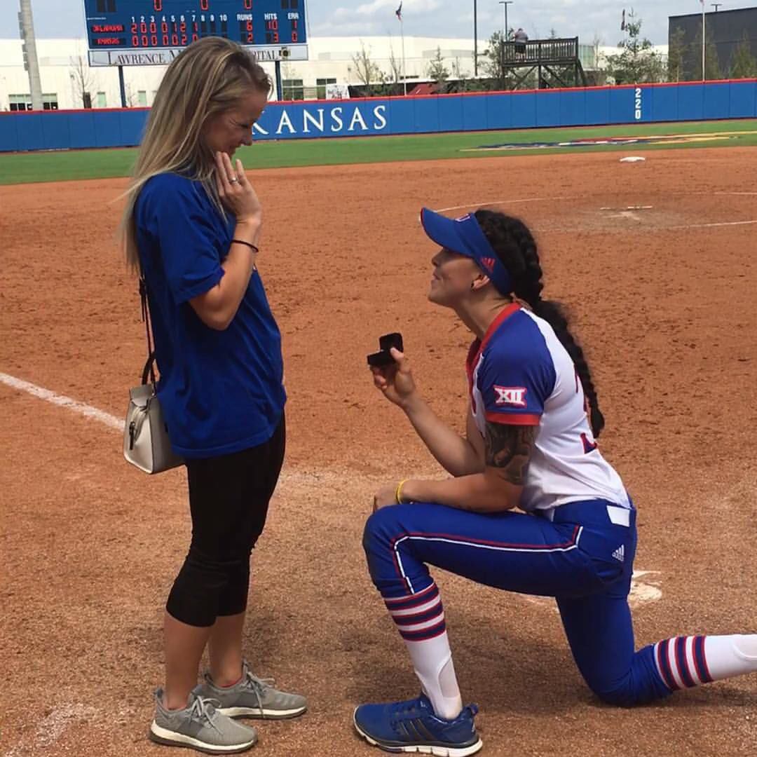KU softball alumna reminisces wedding proposal at Rock ...