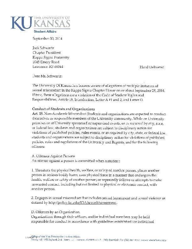 Kappa Sigma Interim Suspension Letter