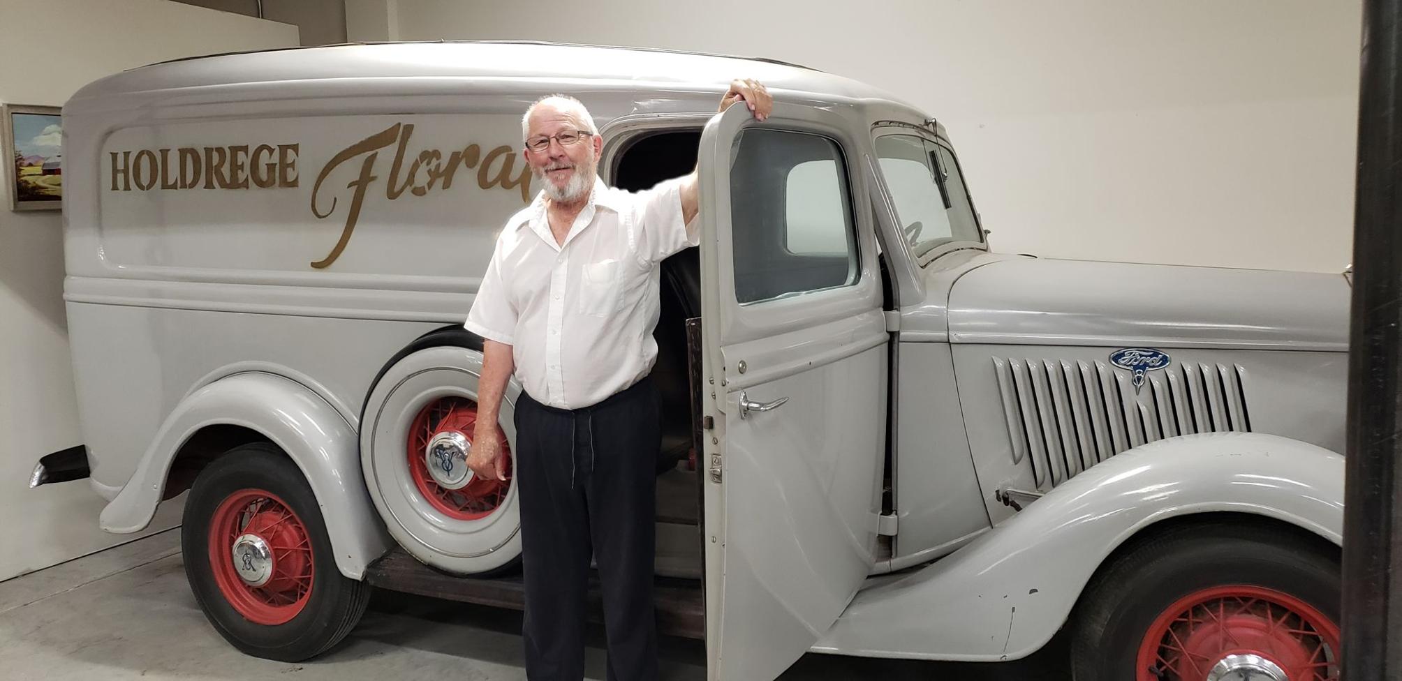 Holdrege Floral van on display at Nebraska Prairie Museum