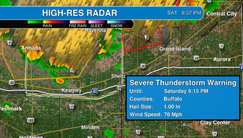 Update Severe weather threat ends for Kearney isolated showers