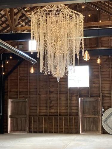 The barn's chandelier