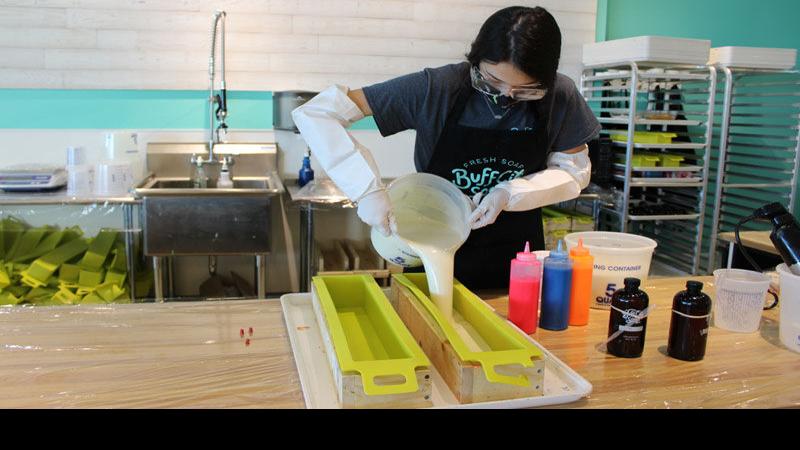 Kearney's Buff City Soap making products from scratch; free soap this weekend