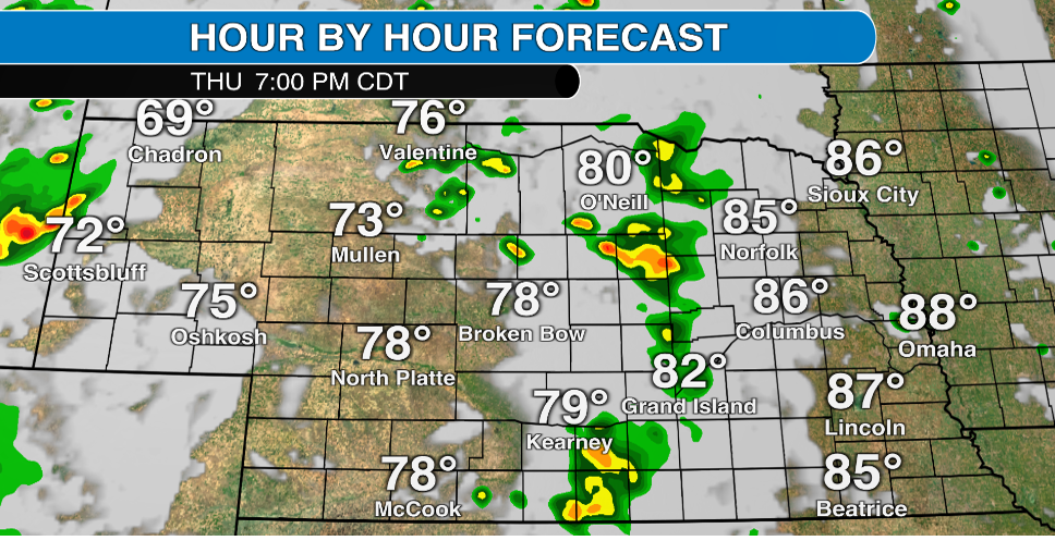Rain continues in central and western Nebraska Thursday; small chance of severe storms