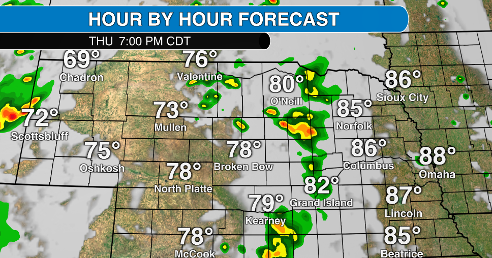Rain continues in central and western Nebraska Thursday; small chance of severe storms