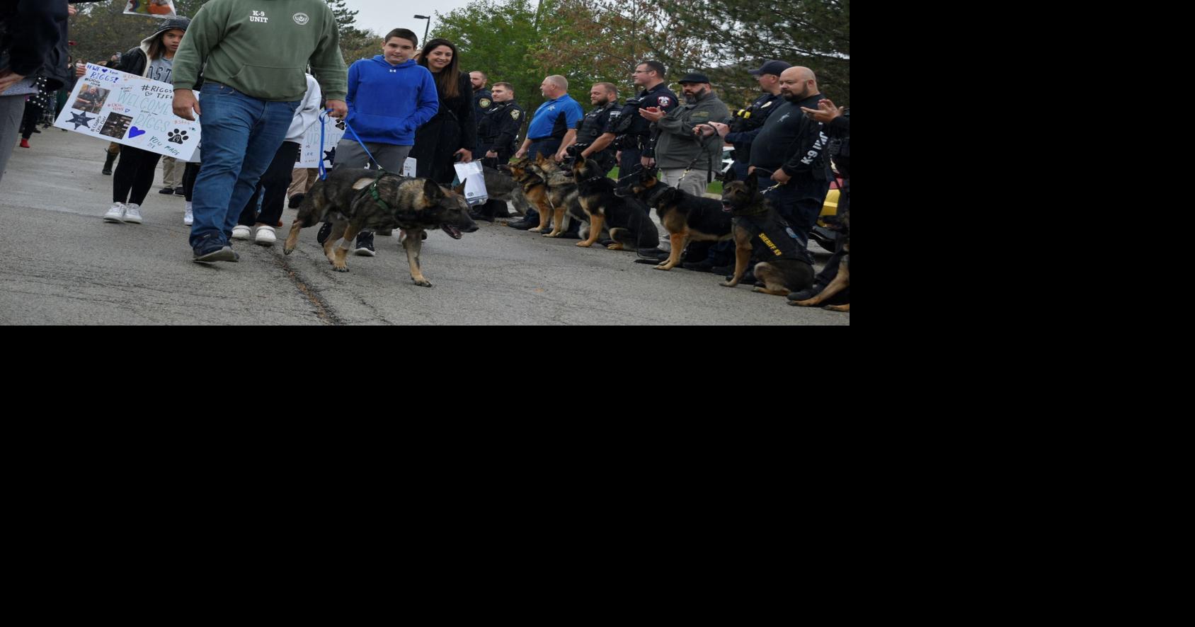 K9 Riggs gets a hero's welcome as he is released from veterinary hospital