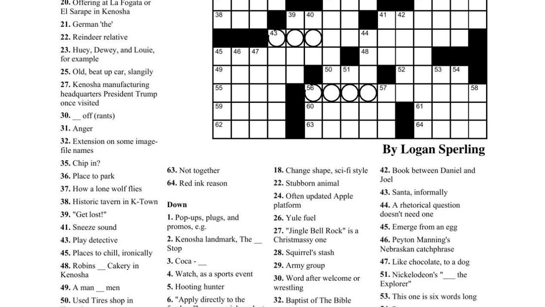 Kenosha Crossword It's All Downhill From Here Entertainment