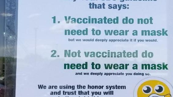 photo Masks Not Required Sign If Vaccinated mandatory face mask mandate