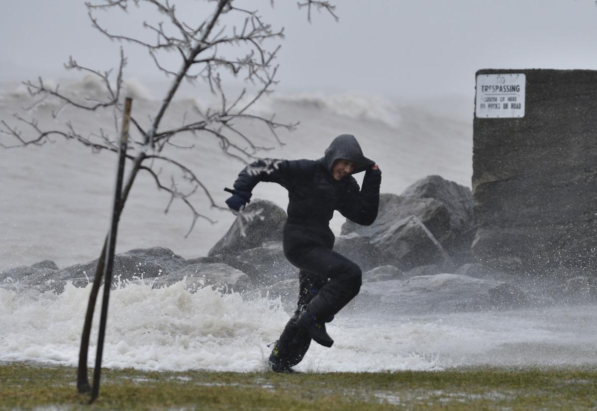 Storm Surge Causes Huge Waves Flooded Streets Near Lake Michigan