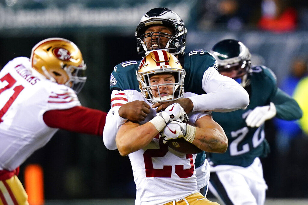 Philadelphia Eagles safety C.J. Gardner-Johnson during the first half of  the NFC Championship NFL football game between the Philadelphia Eagles and  the San Francisco 49ers on Sunday, Jan. 29, 2023, in Philadelphia. (