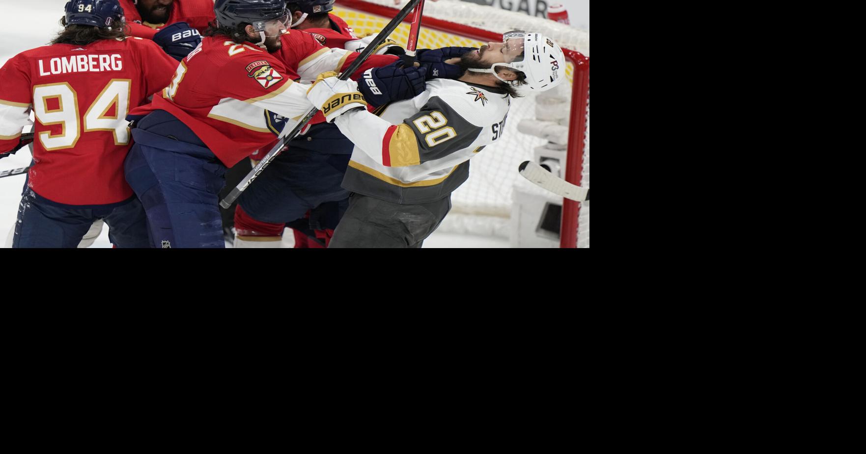 Golden Knights' Shea Theodore Makes Goal Line Clearance, Matthew Tkachuk  Tossed After Scrum 