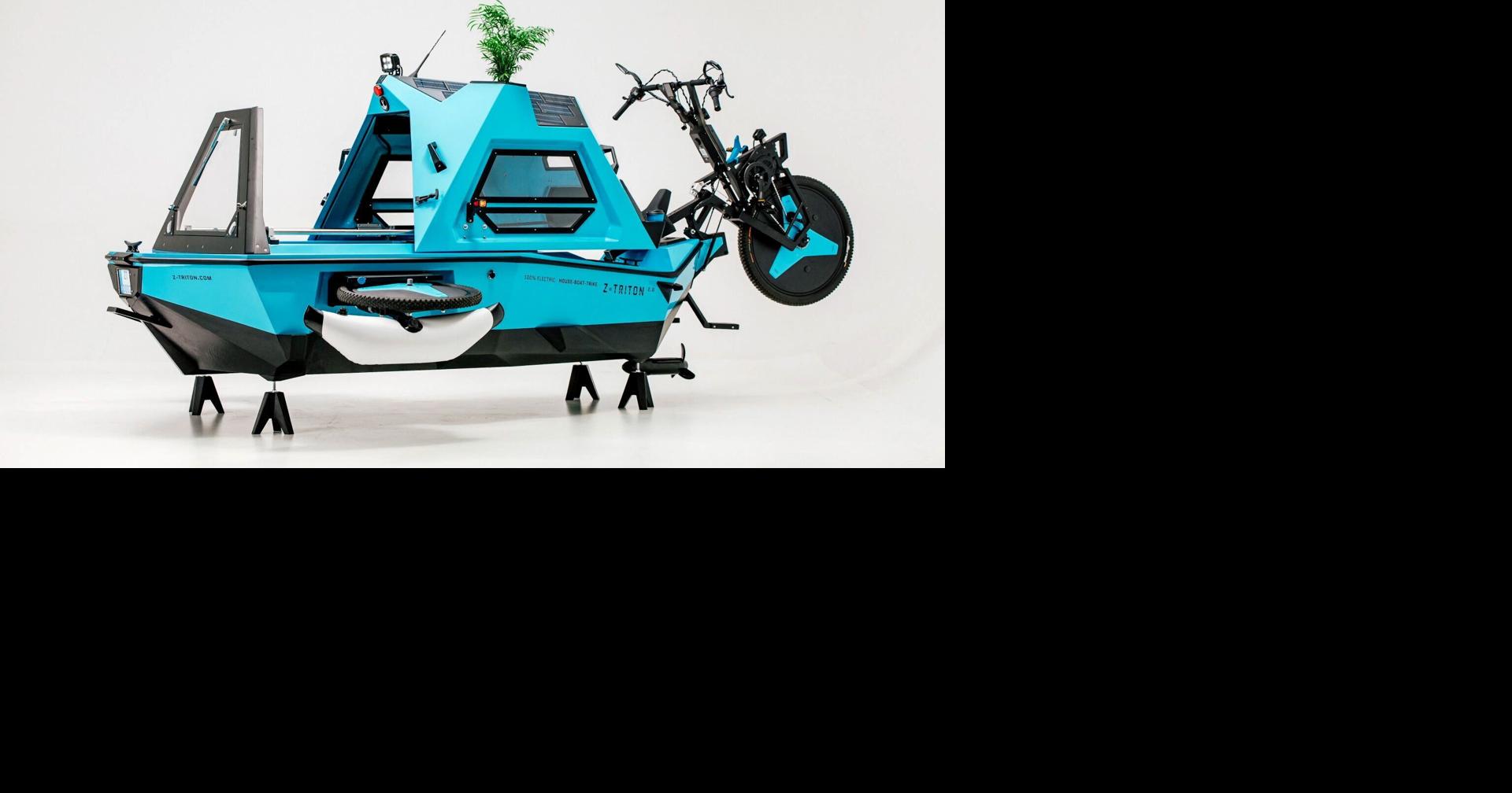 This 3-in-1 vehicle combines a house, boat and trike