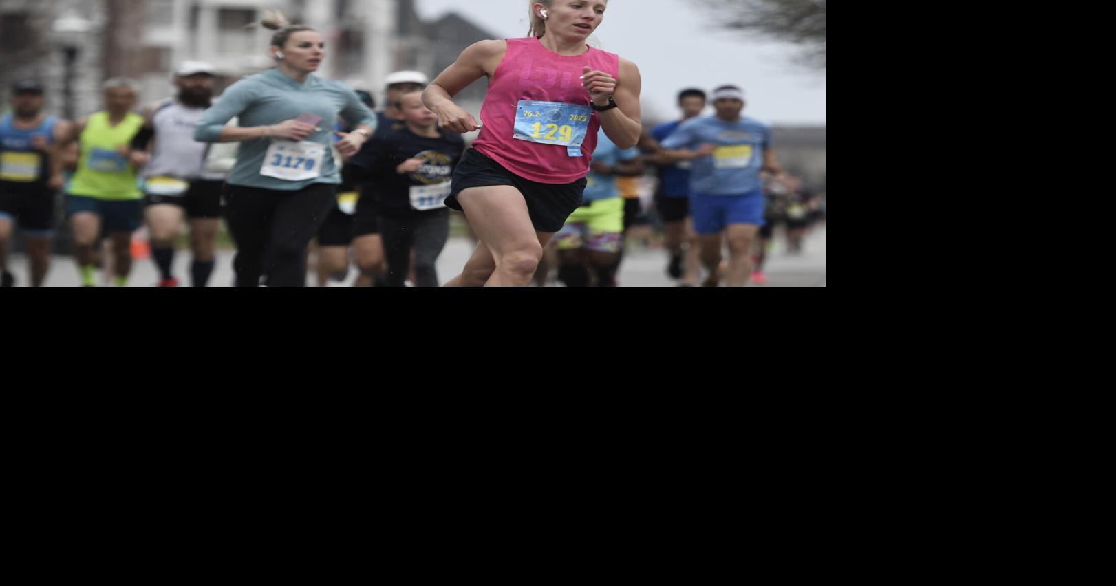 Marathoners run along Lake Michigan in Kenosha Saturday in 2023