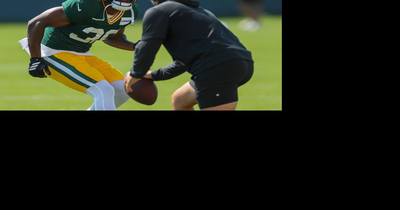 Green Bay Packers cornerback Kamal Hadden (36) runs through a drill during practice on Monday, Aug. 3, 2026, at Ray Nitschke